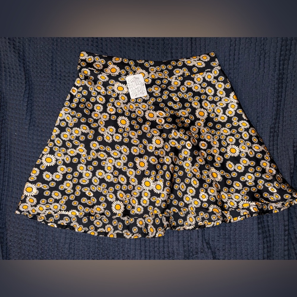 Free People Black and Yellow Daisy Skater Skirt